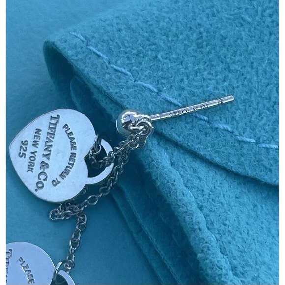 RARE Return Tiffany & Co. Silver 10mm Double Heart Dangle Drop Stud Earrings 925 - Picture 9 of 16